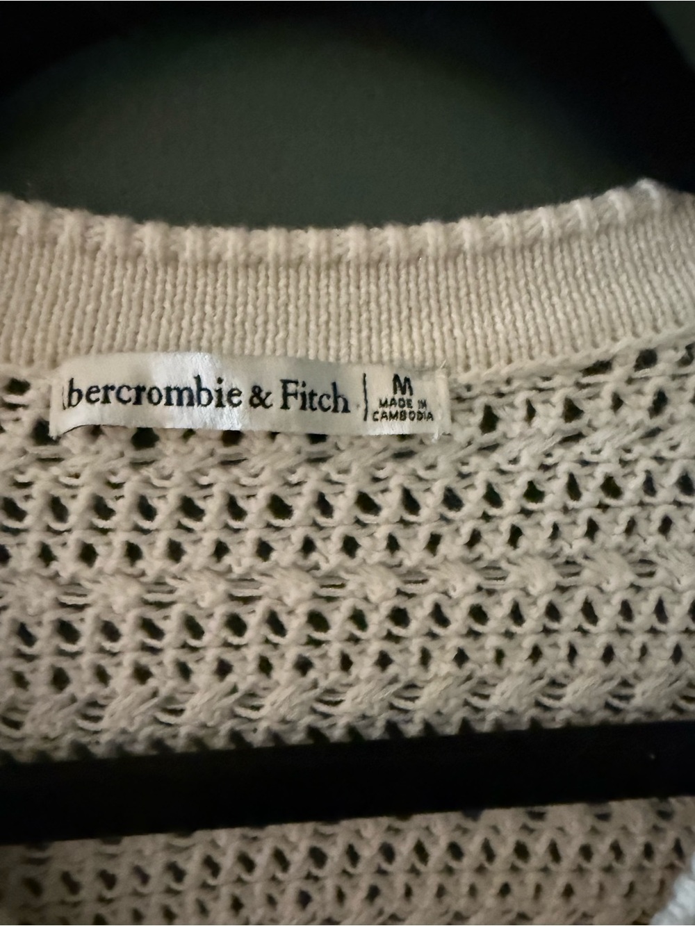Abercrombie & Fitch Cream Short-Sleeve Crochet Cardigan - Button Front - Picture 2 of 2